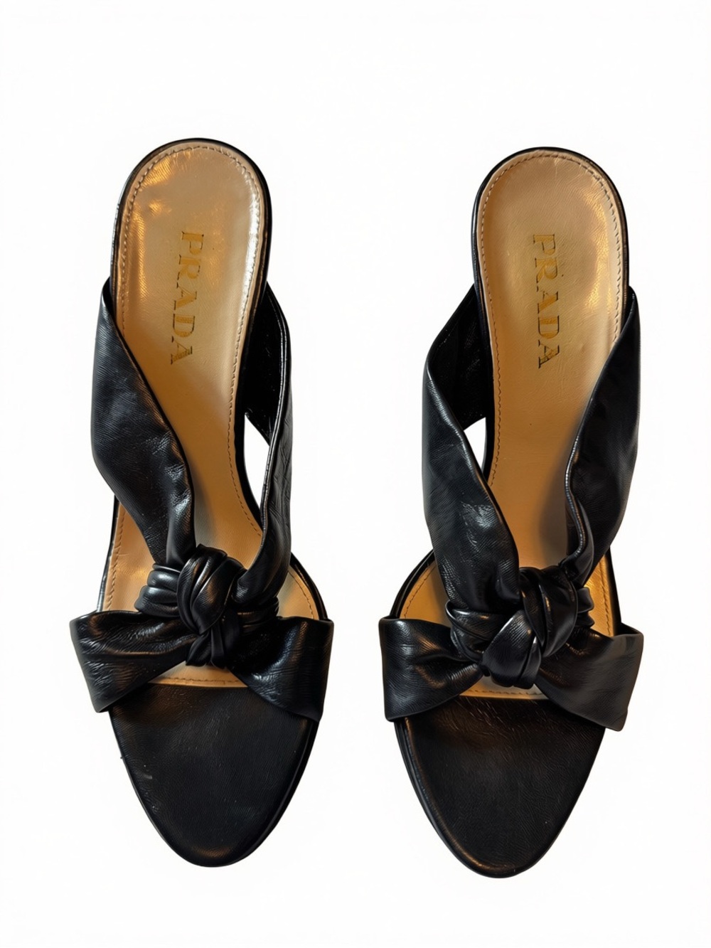 Prada Black Leather Knot Mules